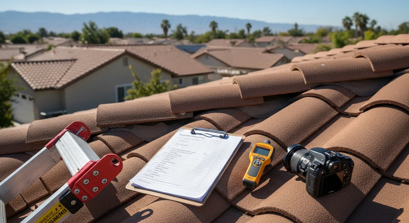 Insurance adjuster documenting roof damage for claim processing