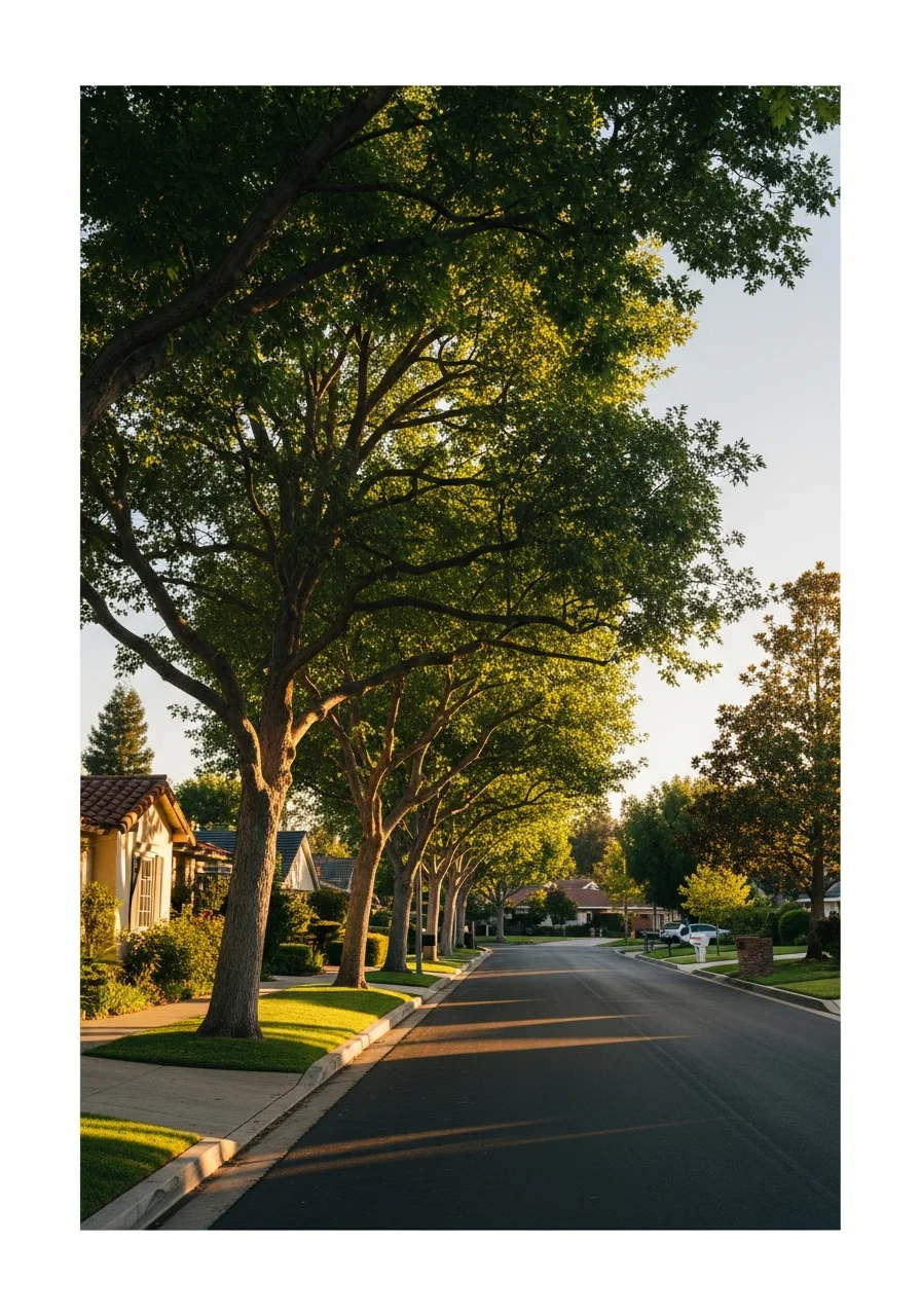 Cypress residential street showing family-oriented community and mature landscaping.